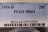 1954-D 25C MS64
