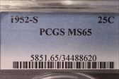 1952-S 25C MS65