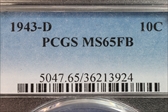 1943-D 10C MS65FB