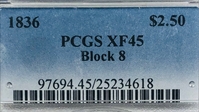 1836 $2.50 Block 8 XF45
