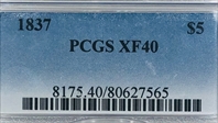 1837 $5 XF40