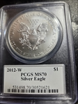 2012-W $1 Burnished Silver Eagle Mercanti Signature SP70
