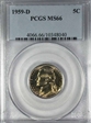 1959-D 5C MS66