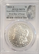2021-S $1 Morgan Dollar 100th Anniversary  First Day of Issue MS70