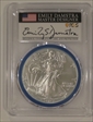 2023-W $1 Burnished Silver Eagle First Day of Issue Emily Damstra Flag SP70