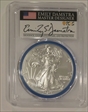 2023-W $1 Burnished Silver Eagle First Day of Issue Emily Damstra Flag SP70