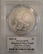 2023-W $1 Burnished Silver Eagle First Day of Issue Emily Damstra Flag SP70