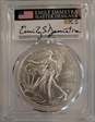 2023-W $1 Burnished Silver Eagle First Day of Issue Emily Damstra Flag SP70