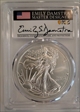 2023-W $1 Burnished Silver Eagle First Day of Issue Emily Damstra Flag SP70