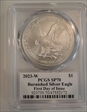 2023-W $1 Burnished Silver Eagle First Day of Issue Emily Damstra Flag SP70