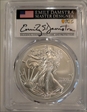2023-W $1 Burnished Silver Eagle First Day of Issue Emily Damstra Flag SP70