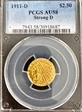 1911-D $2.50 Strong D AU58