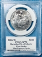 2006-W $100 Burnished St. of Liberty First Strike Mint Engraver Mercanti Flag SP70