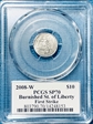2008-W $10 Burnished St. of Liberty First Strike Mercanti Flag SP70