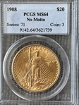 1908 $20 No Motto MS64