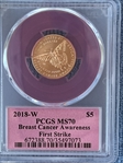 2018-W $5 Breast Cancer Awareness First Strike label MS70