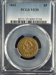 1843 $5 VF35