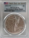 2023-W $1 Burnished Silver Eagle First Day of Issue SP70