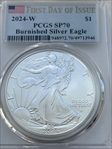 2024-W $1 Burnished Silver Eagle First Day of Issue SP70