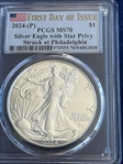 2024-(P) $1 Silver Eagle with Star Privy Struck at Philadelphia First Day of Issue MS70