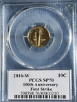 2016-W 10C Mercury Dime Gold 100th Anniversary First Strike Label SP70