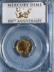 2016-W 10C Mercury Dime Gold 100th Anniversary First Strike Label SP70
