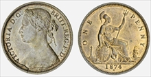 1874 H  QUEEN VICTORIA ONE PENNY  F73 7+H Rarity R7 MS64