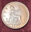 1860 ONE PENNY  F10 2+D UNC