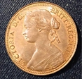 1860 One penny Queen Victoria BEADED BORDER F6 Ms65