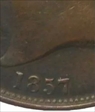 1857 QUEEN VICTORIA  1d LARGE COPPER ONE PENNY  OT  - ERROR PMD DAMAGE -  AU/UNC/MS62