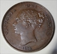 1854 one penny  fillined for  unc au 