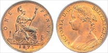 1875  one penny H unc 