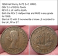 1956  rare half penny  rev d  