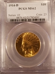 1914-D $10 MS62