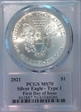 2021 $1 Silver Eagle - Type 1 First Day of Issue Native American MS70