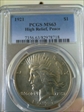 1921 $1 High Relief, Peace MS63