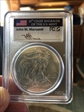 2015-W $1 Burnished Silver Eagle First Day of Issue - Philadelphia Mercanti SP70