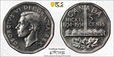 1951 5C Nickel Bicentennial MS63