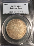 1836 50C Lettered Edge XF45