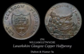 1791 Halfpenny Lanarkshire Glasgow Conder Halfpenny D&H 3a Raw