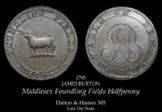 1795 Halfpenny Middlesex Foundling Fields Conder Halfpenny D&H 305 Raw