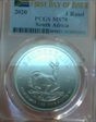 2020 1 Rand Krugerrand Silver First Day of Issue MS70