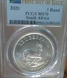 2020 1 Rand Krugerrand Silver First Day of Issue MS70