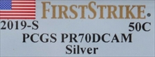 2019-S 50C Silver PR70DCAM