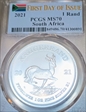 2021 1 Rand Krugerrand Silver First Day of Issue MS70