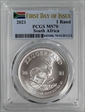 2021 1 Rand Krugerrand Silver First Day of Issue MS70