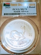 2021 1 Rand Krugerrand Silver First Day of Issue MS70