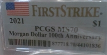 2021 $1 Morgan Dollar 100th Anniversary First Strike MS70
