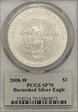 2008-W $1 Burnished Silver Eagle Mercanti Signature SP70