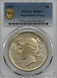1921 $1 High Relief, Peace MS64